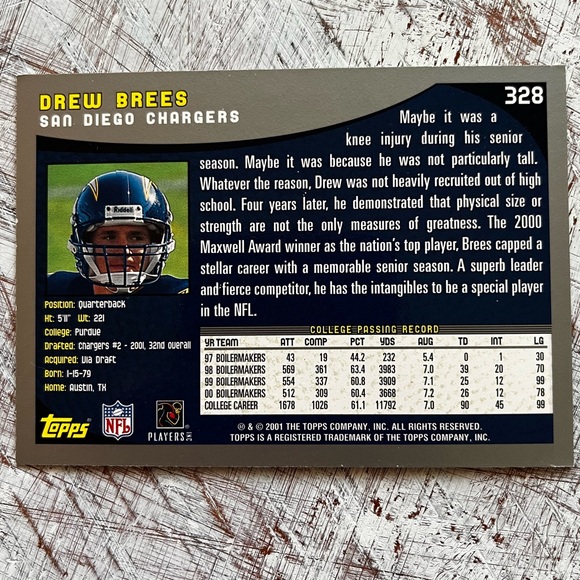 Drew Brees Rookie Football Card. - Picture 2 of 3